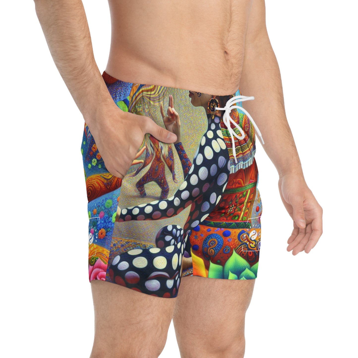 "Kahlo-Kusama Blossom Asanas: A Surreal Yoga Symphony" - Swim Trunks for Men