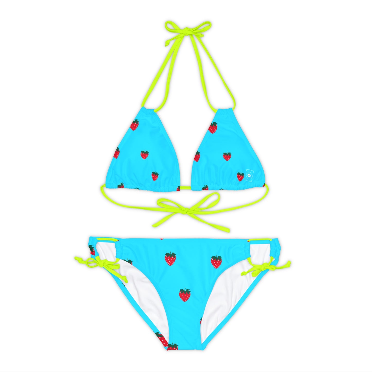 #22DEFF Light Blue + Strawberry - Lace-up Bikini Set