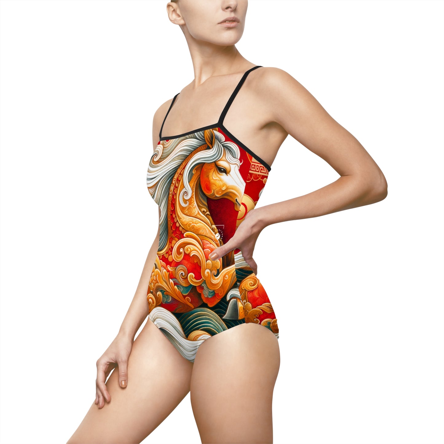"Gold Gallop on Vermilion Vista: A Lunar New Year’s Ode" - Openback Swimsuit