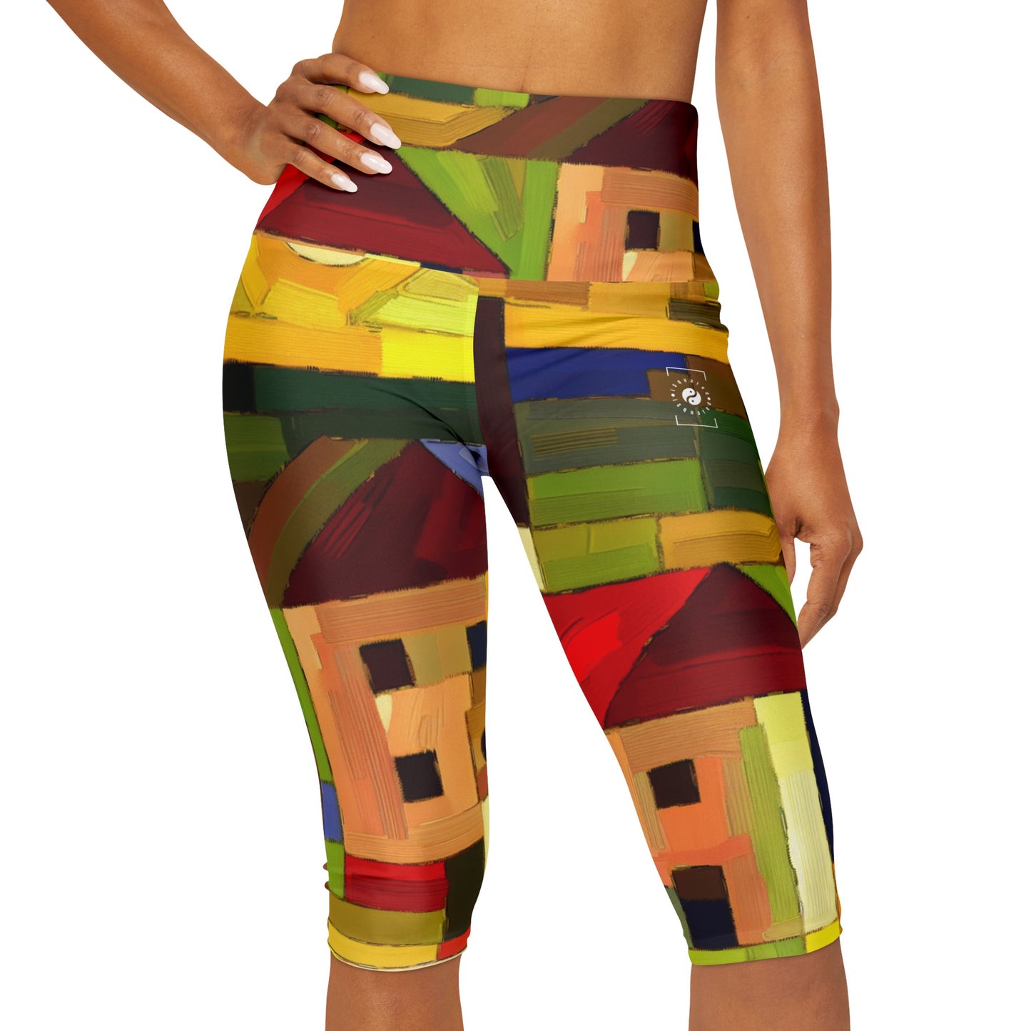 "Earthen Adobes in Hues of Hundertwasser" - High Waisted Capri Leggings