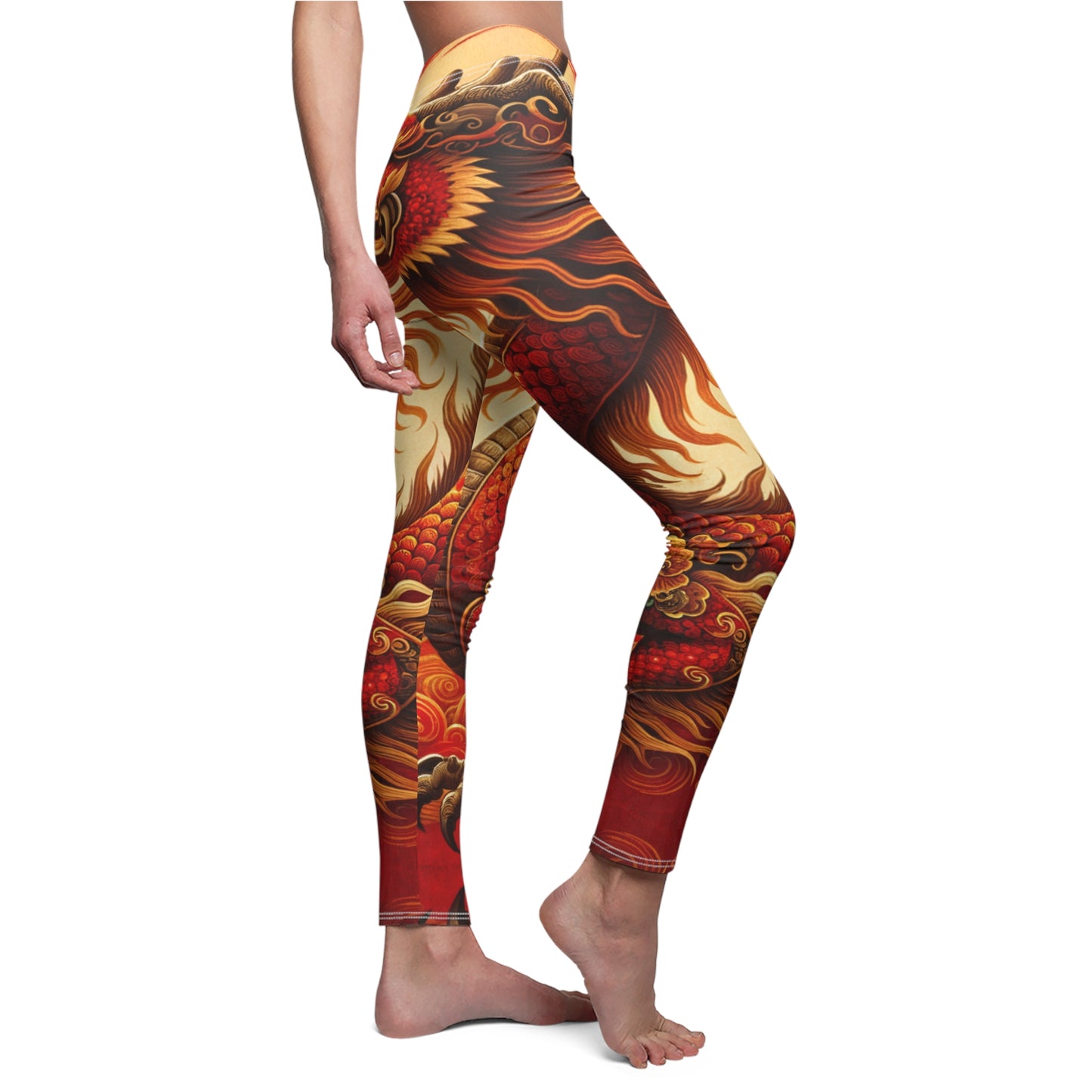 "Golden Dragon Dance in the Crimson Twilight" - Casual Leggings