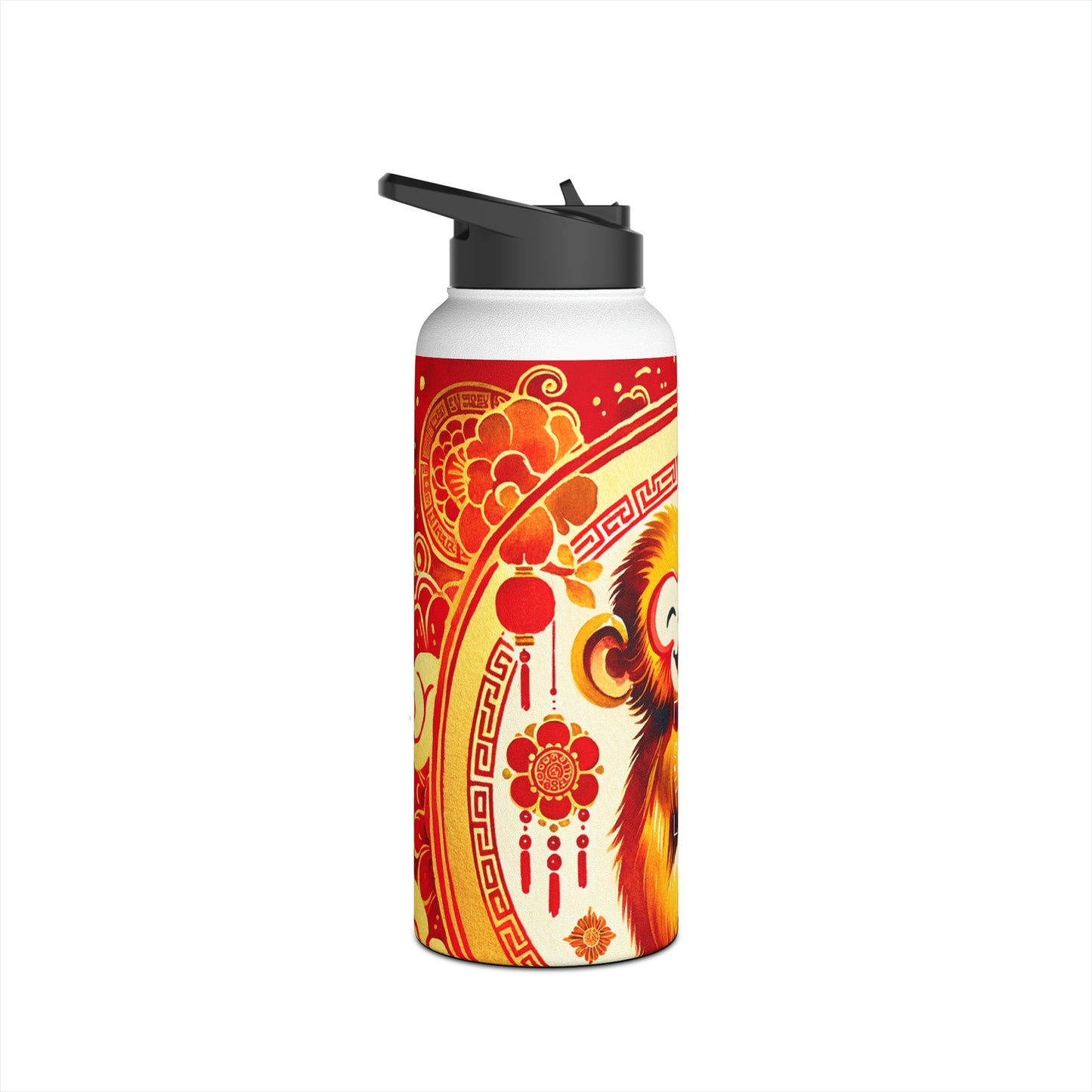 "Golden Simian Serenity in Scarlet Radiance" - Water Bottle