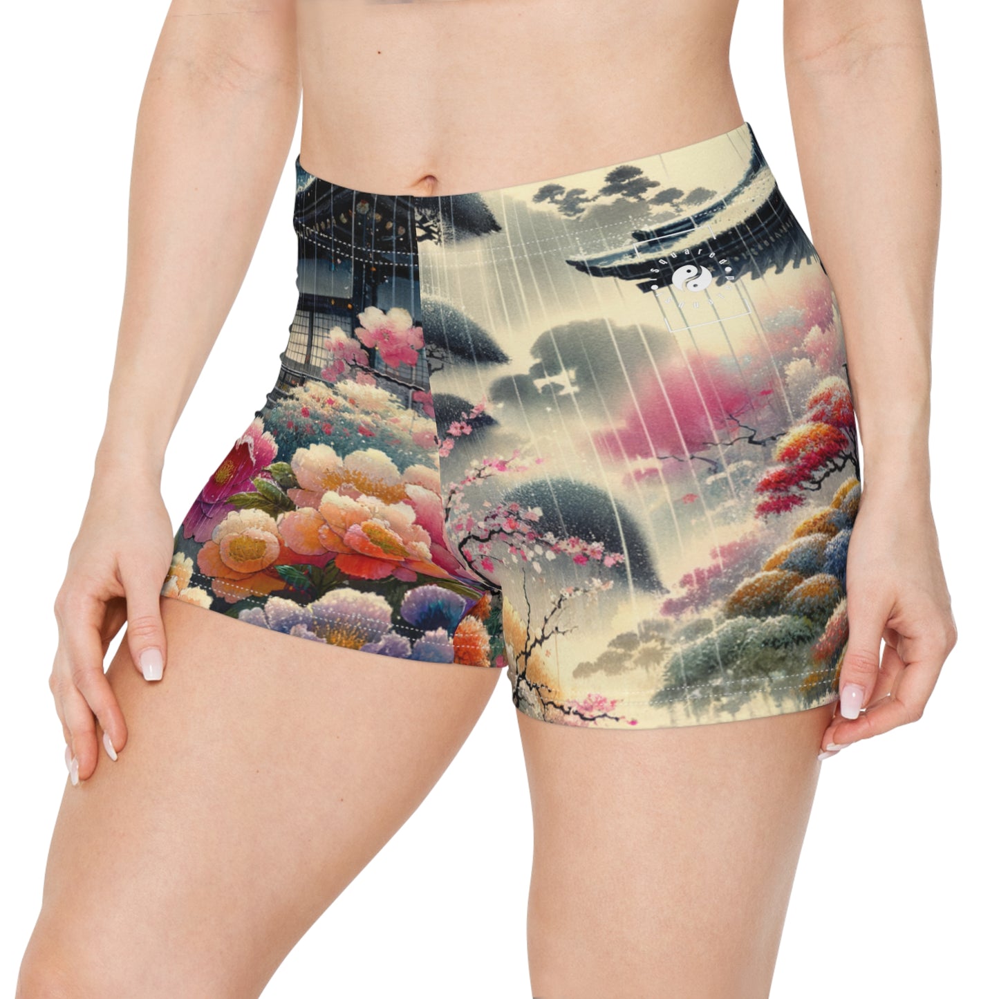 "Rain-drenched Sakura Spectrum" - Mini Hot Yoga Short