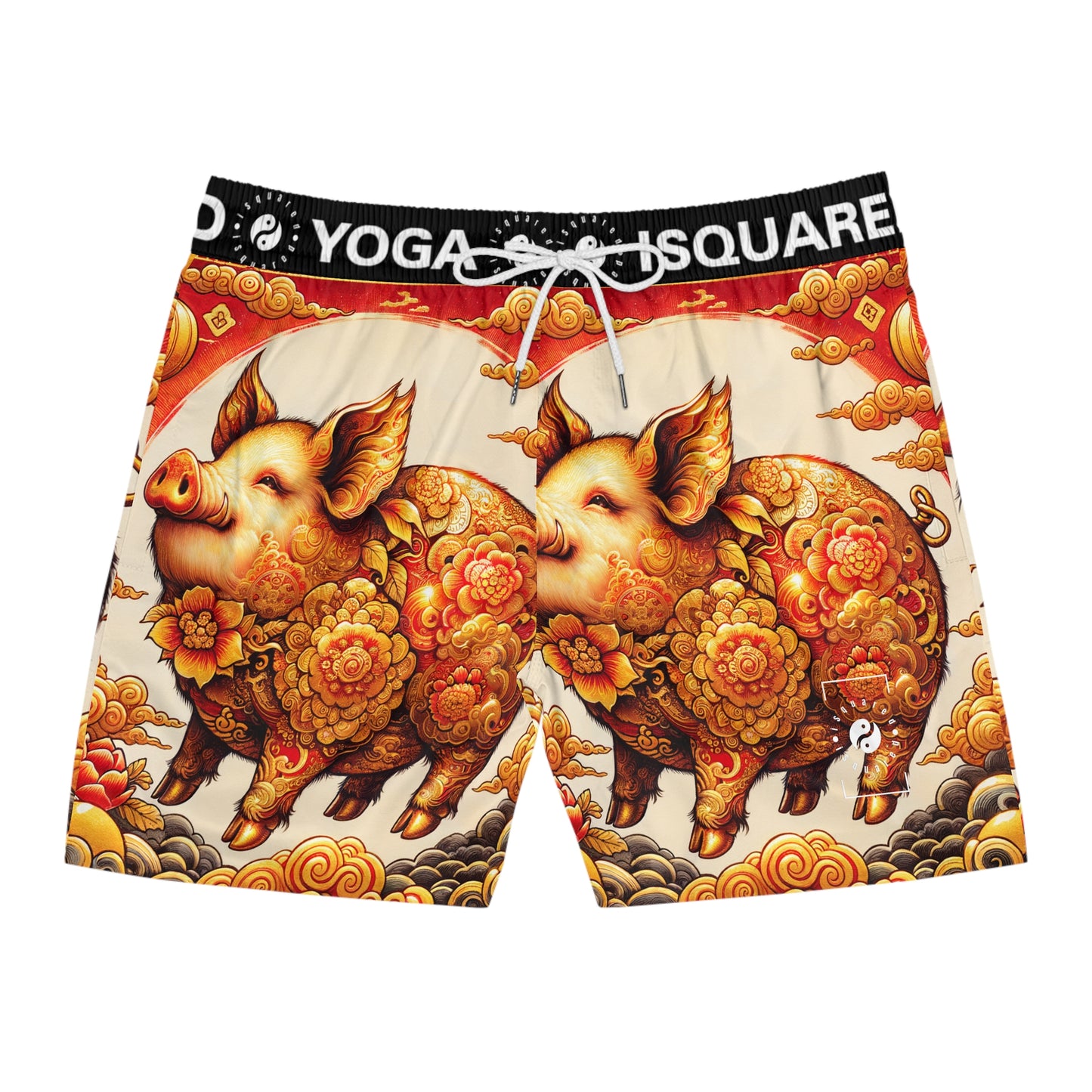 "Golden Prosperity: The Divine Swine Celebration" - Swim Shorts (Mid-Length) for Men