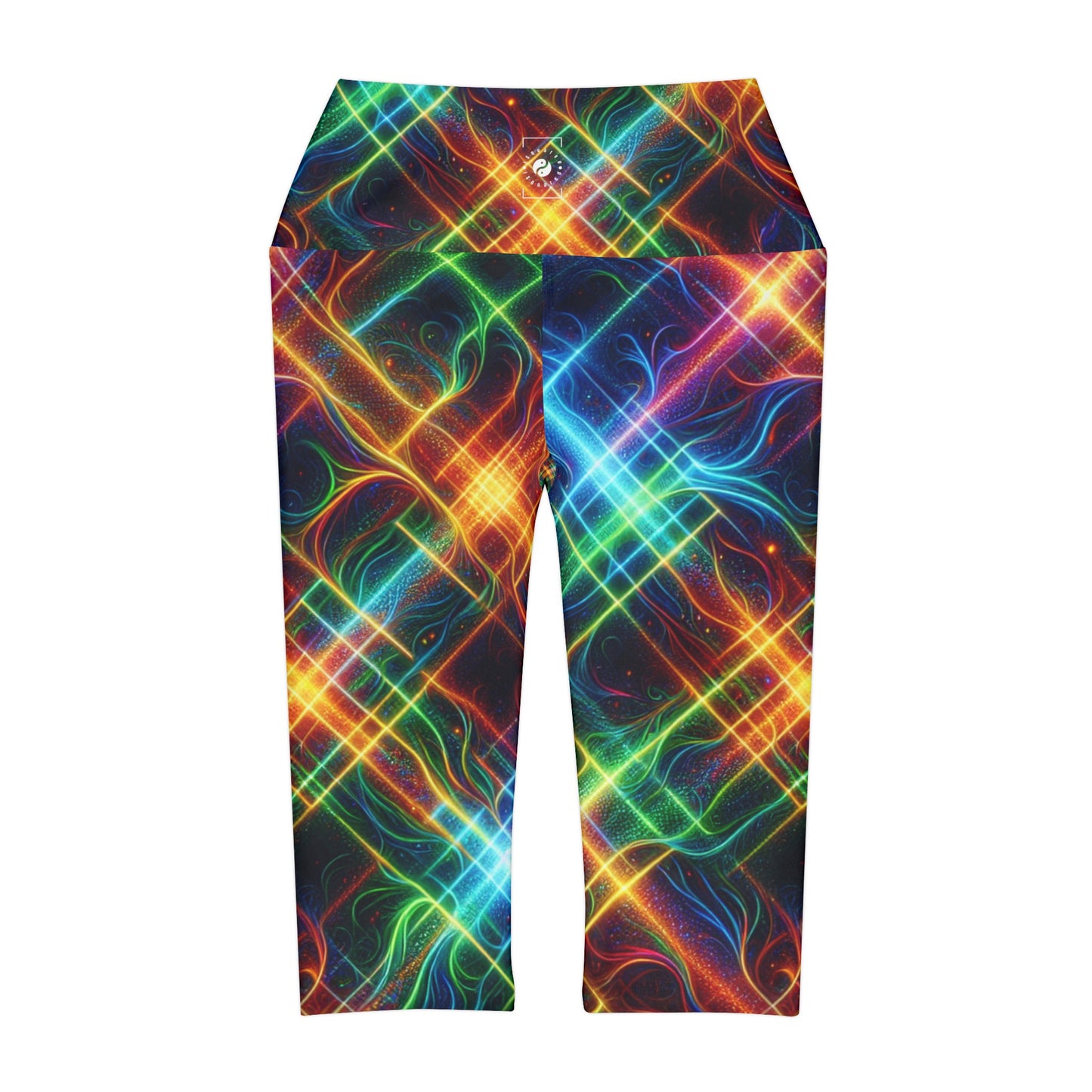 "Neon Plaid Luminosity Matrix" - High Waisted Capri Leggings