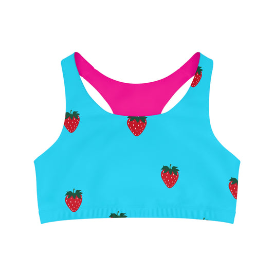 #22DEFF Light Blue + Strawberry - Seamless Sports Bra