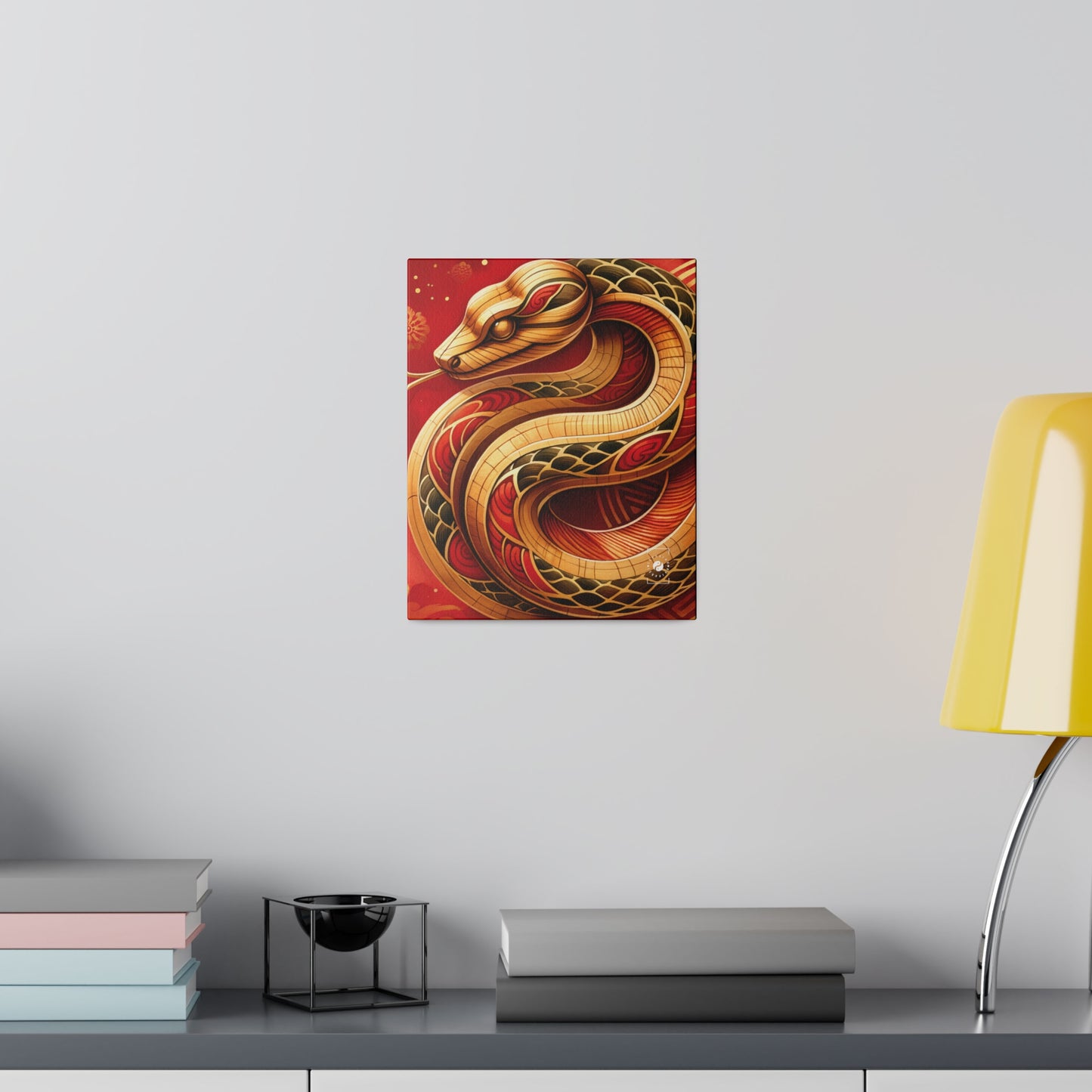 « Crimson Serenity : Le serpent d'or » – Impression sur toile