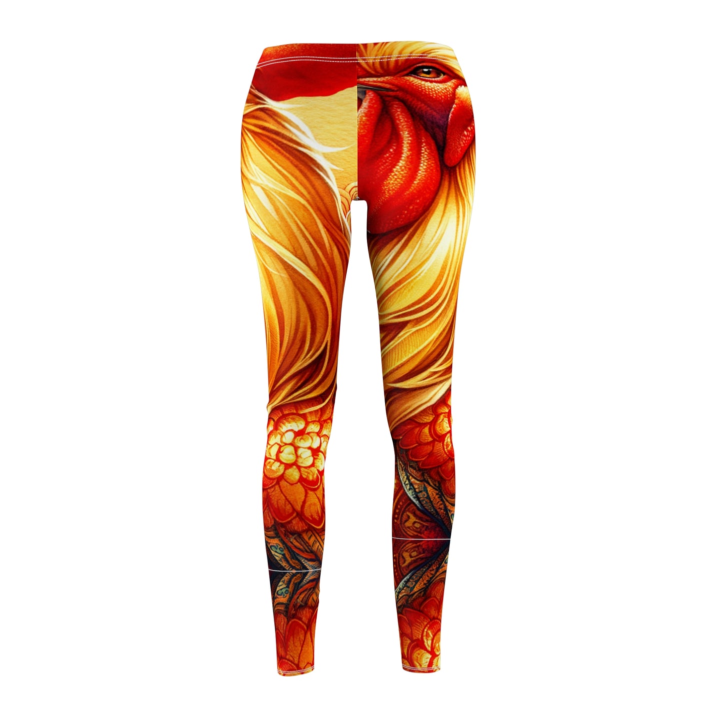 "Crimson Dawn: The Golden Rooster's Rebirth" - Casual Leggings