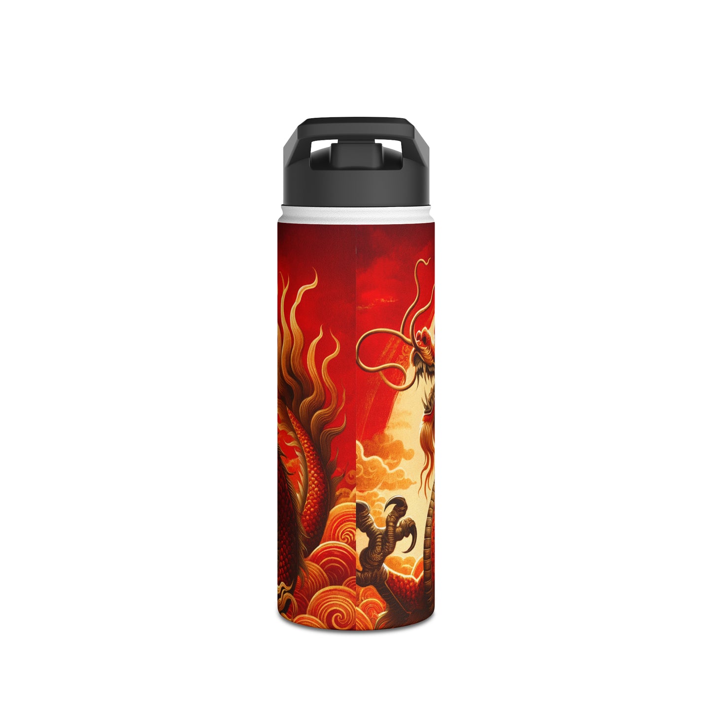 "Golden Dragon Dance in the Crimson Twilight" - Water Bottle