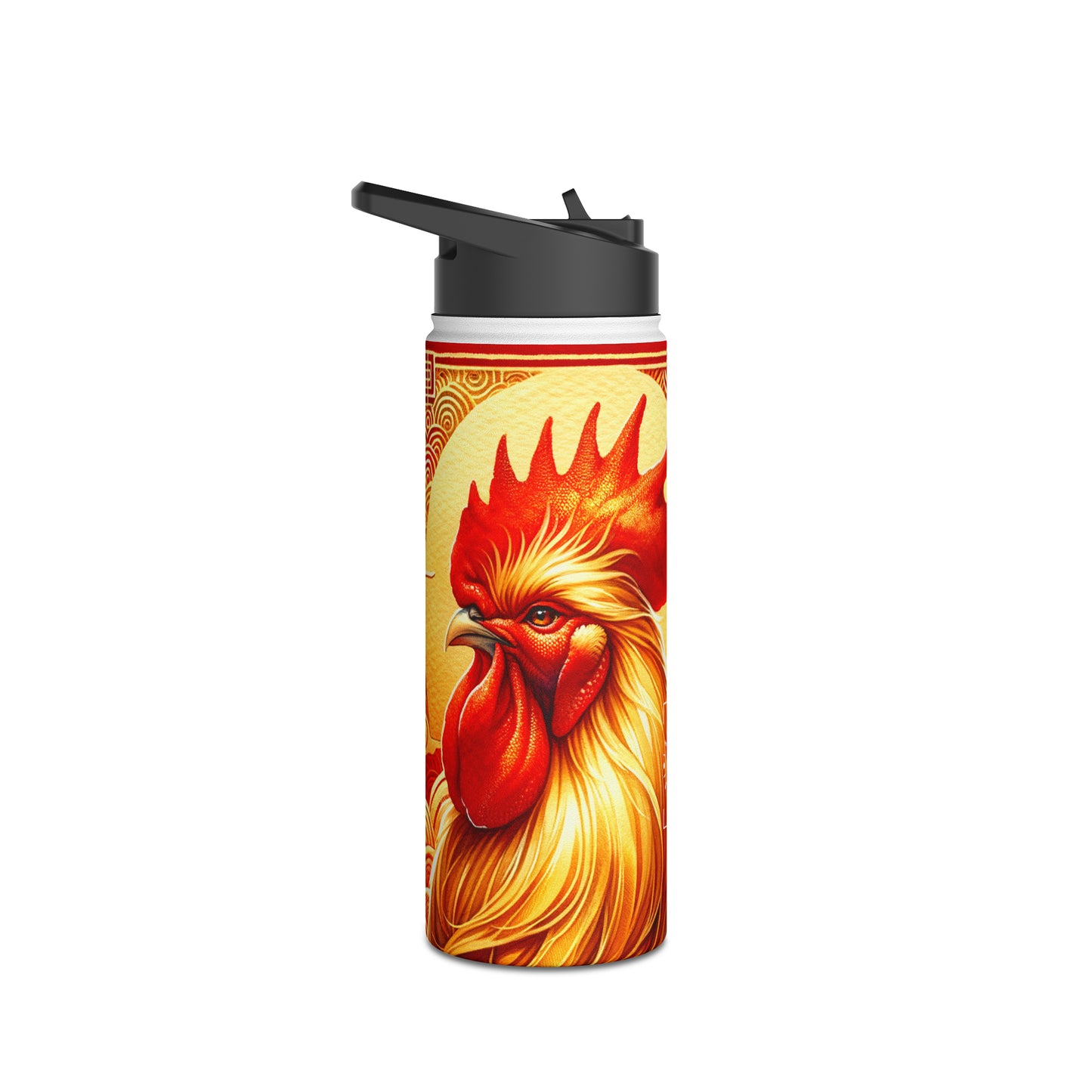 "Crimson Dawn: The Golden Rooster's Rebirth" - Water Bottle