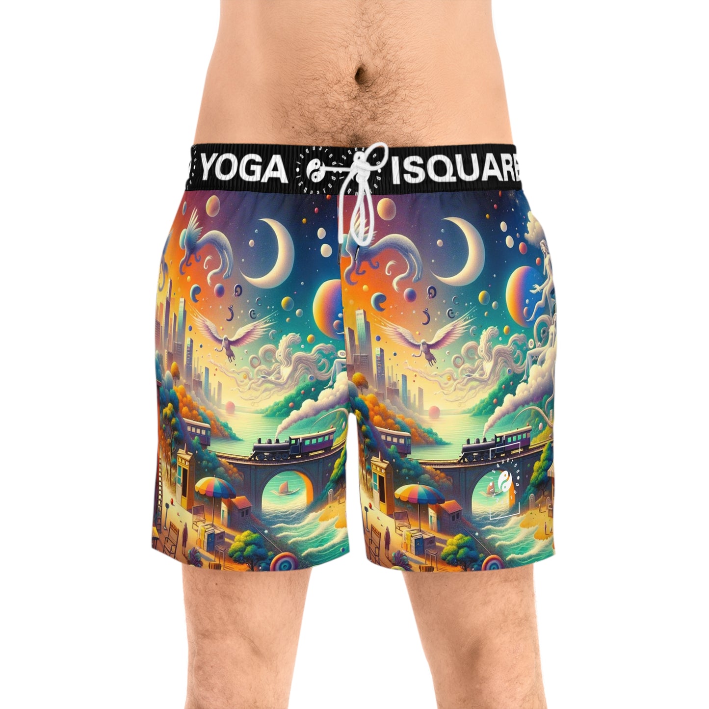 "Mirrors of Metaphor: A Murakami Odyssey" - Swim Shorts (Mid-Length) for Men