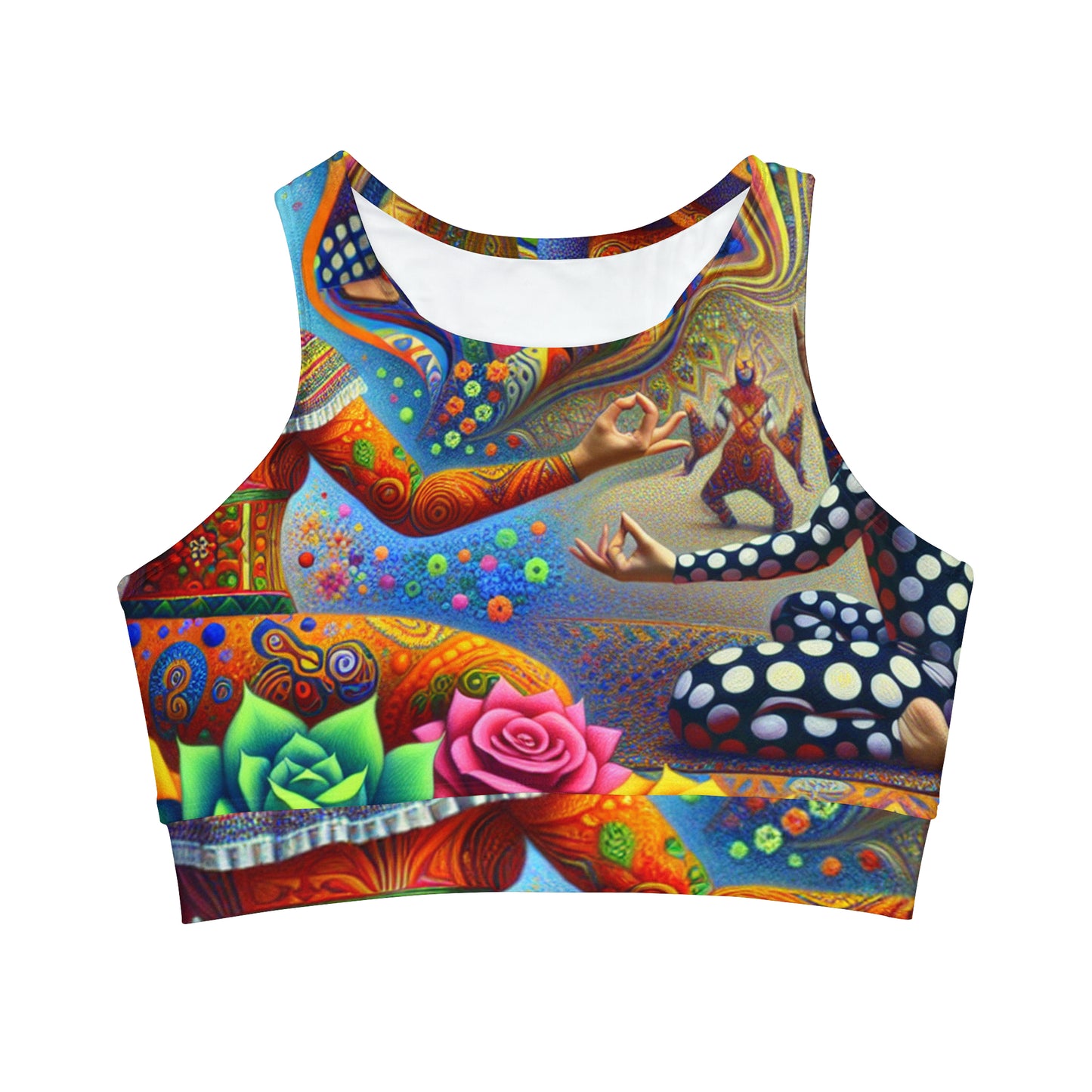 "Kahlo-Kusama Blossom Asanas: A Surreal Yoga Symphony" - High Neck Crop Top