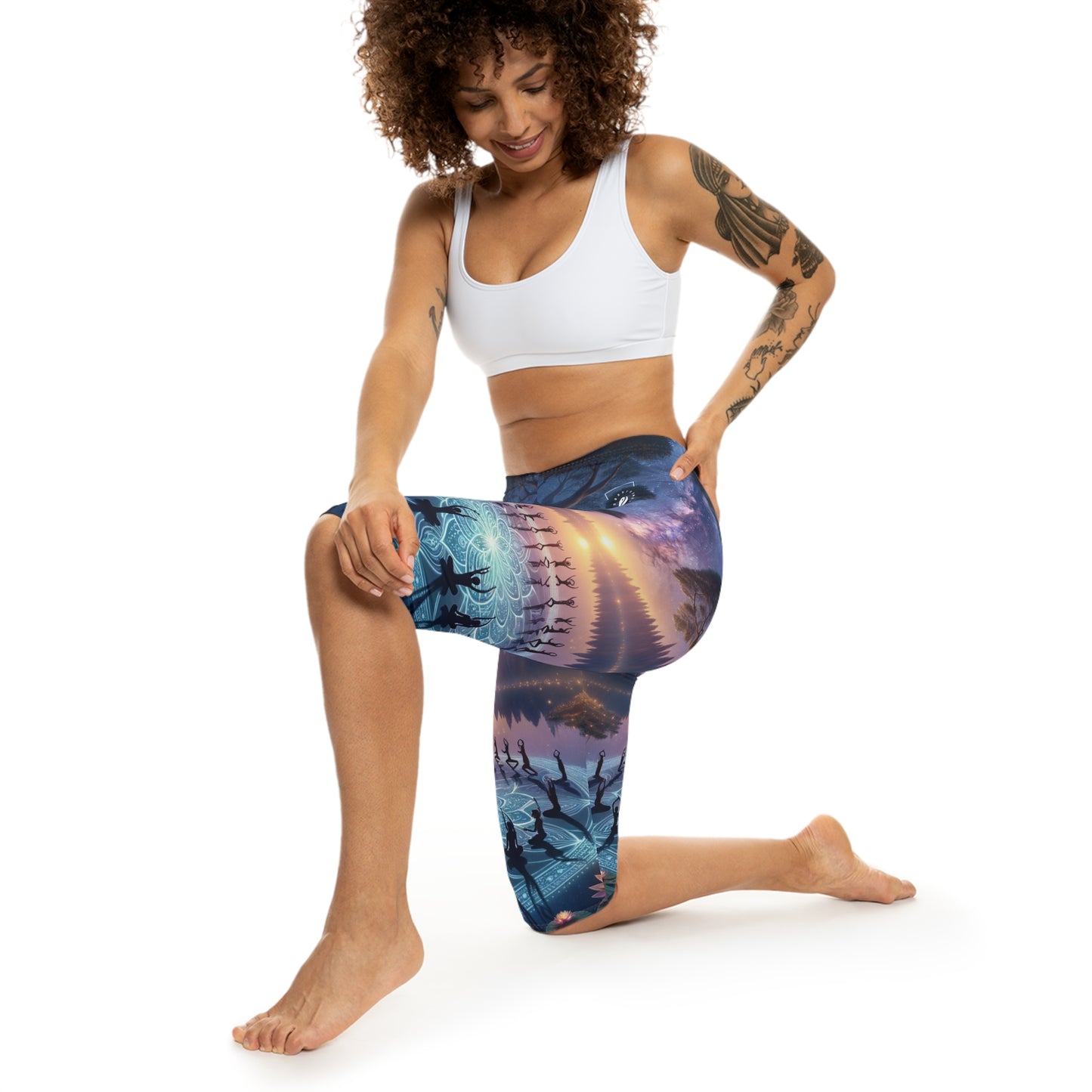 "Celestial Serenity: Mandala's Reflection" - Capri Shorts