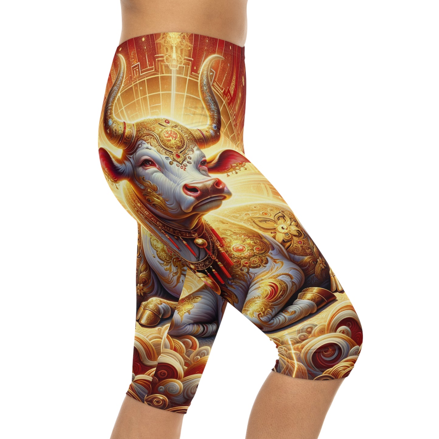 "Golden Euphoria: A Dance of the Divine Bovine" - Capri Shorts