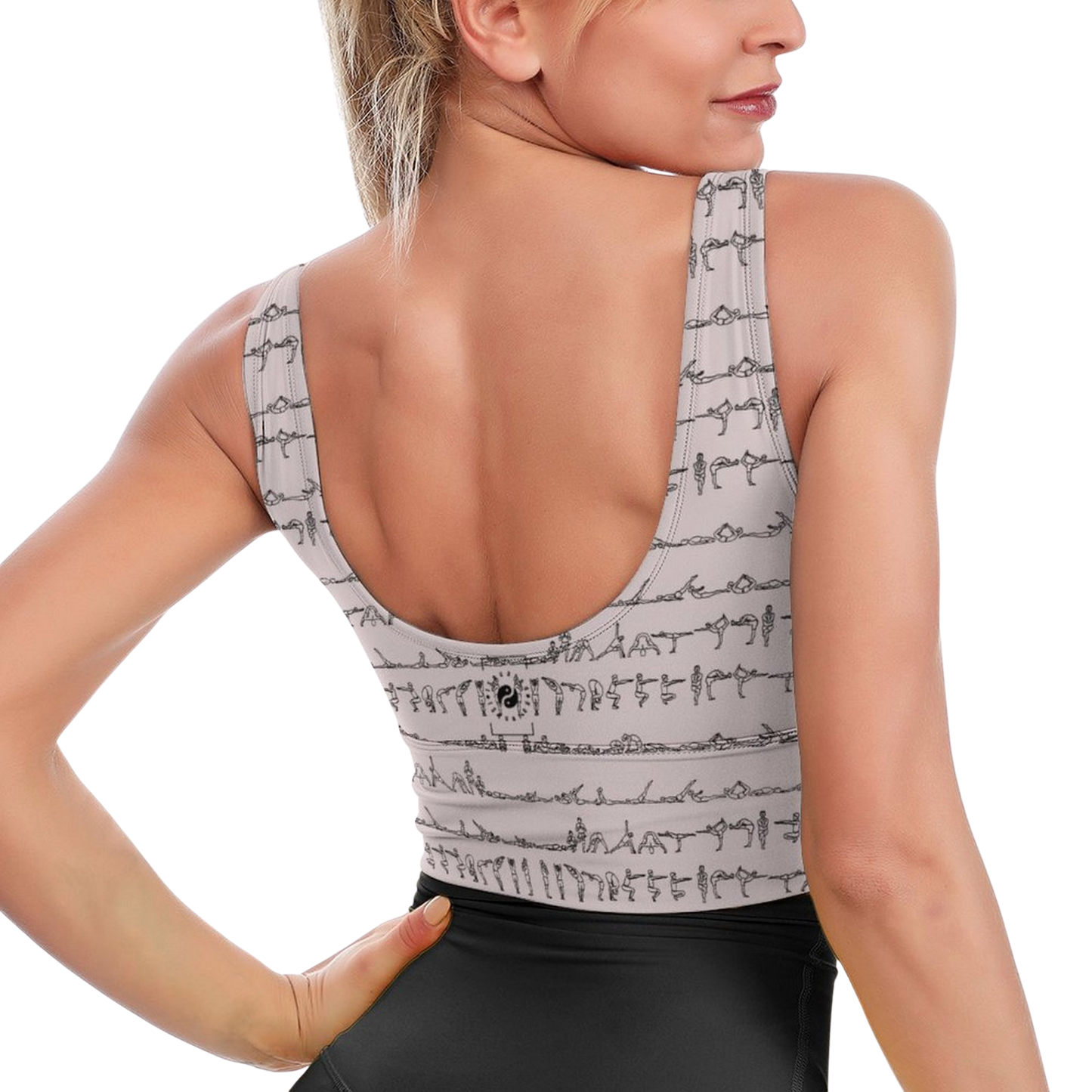 Bikram Pastel iSquared Crop Top with U-back, removable pads, cropped fit, and pastel all-over print