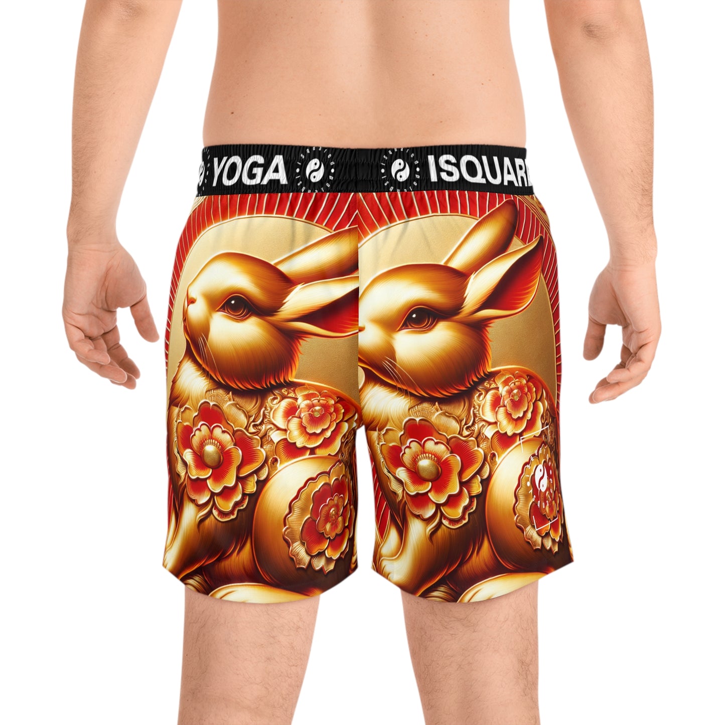 "Golden Blessings: Lunar Rabbit's Resplendence" - Swim Shorts (Mid-Length) for Men