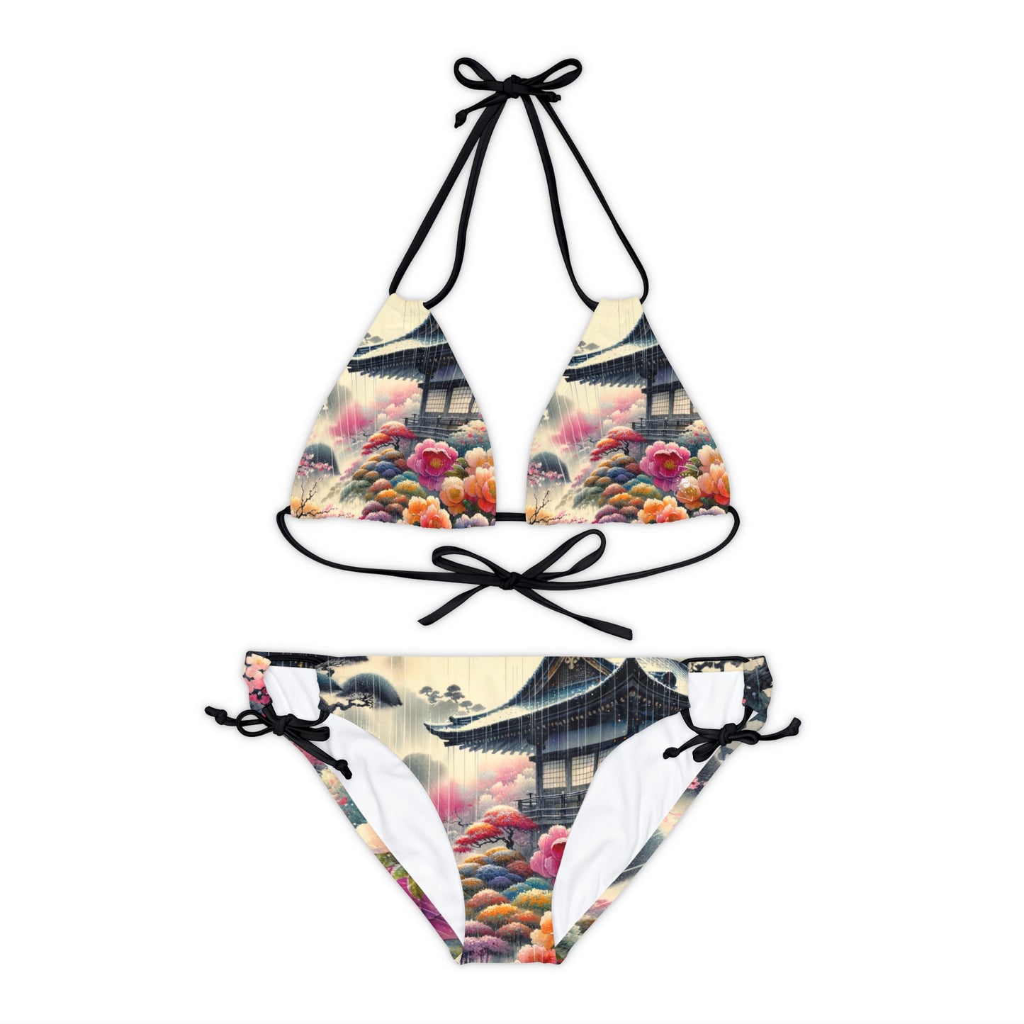 "Rain-drenched Sakura Spectrum" - Lace-up Bikini Set
