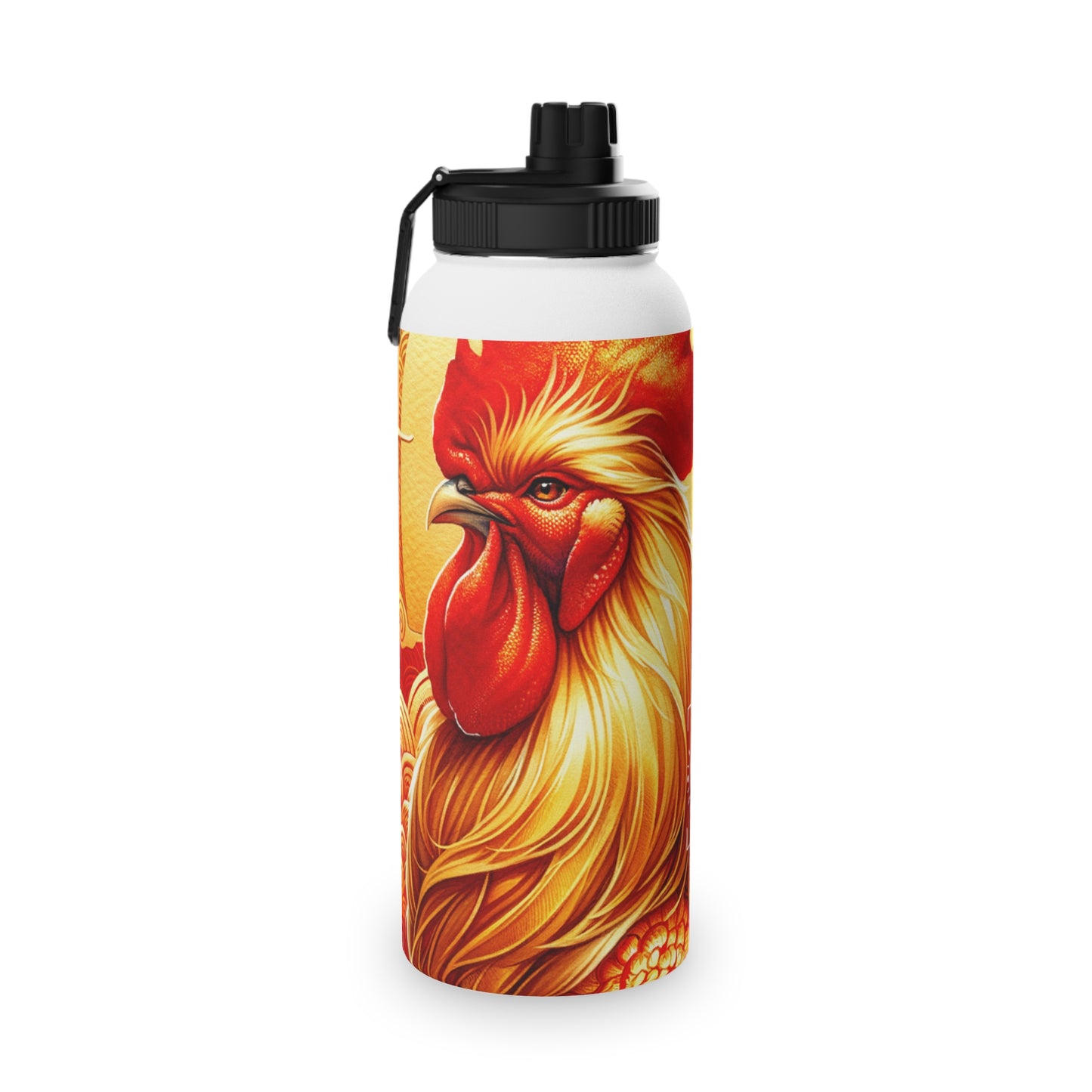 "Crimson Dawn: The Golden Rooster's Rebirth" - Sports Water Bottle