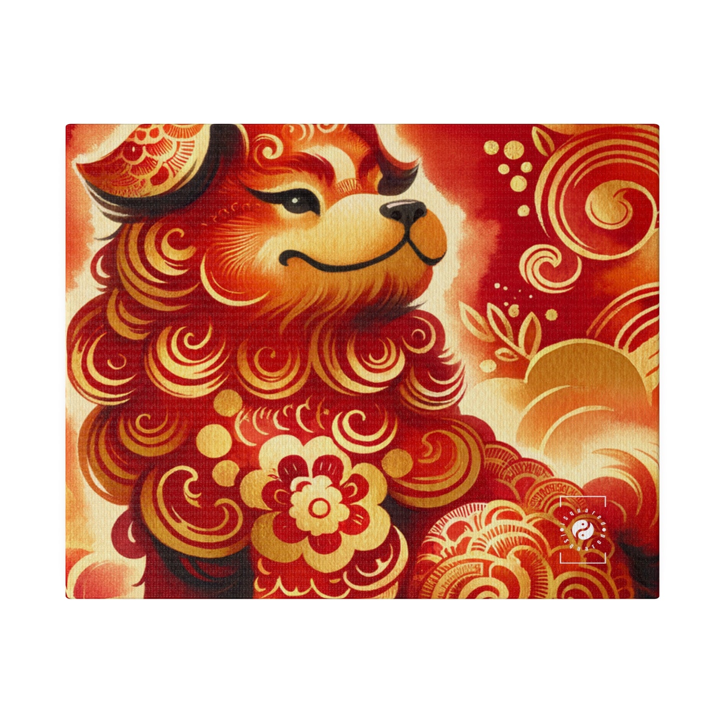 "Golden Canine Emissary on Crimson Tide: A Chinese New Year Odyssey" - Art Print Canvas