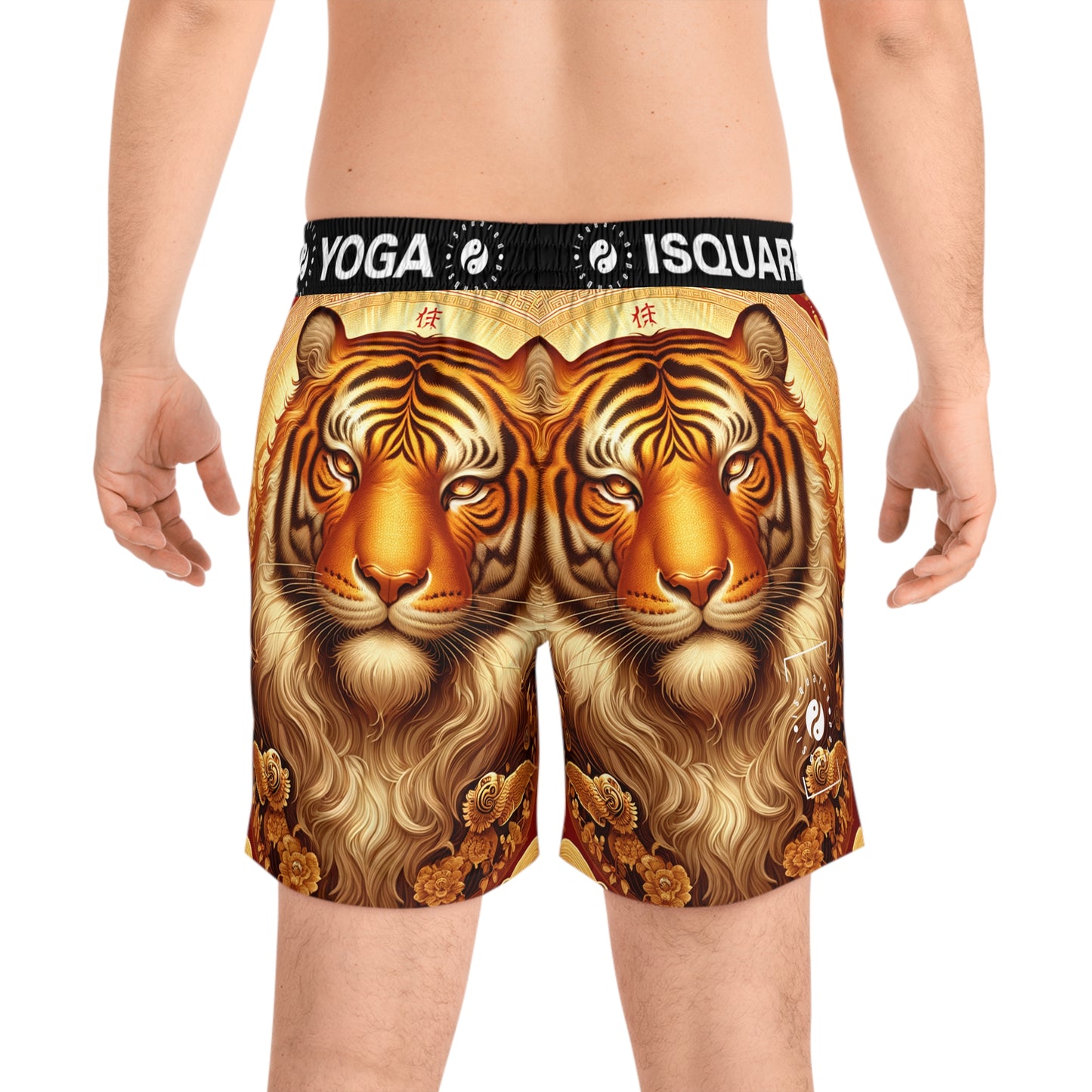 "Golden Majesty: Ascension of the Lunar Tiger" - Swim Shorts (Mid-Length) for Men