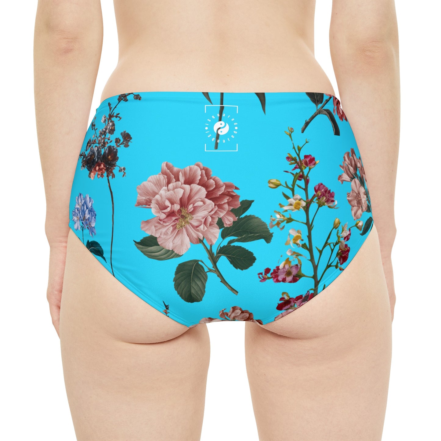 Botanicals on Azure - High Waisted Bikini Bottom