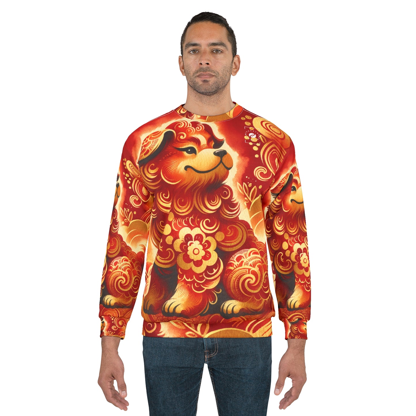 "Golden Canine Emissary on Crimson Tide: A Chinese New Year Odyssey" - Unisex Sweatshirt