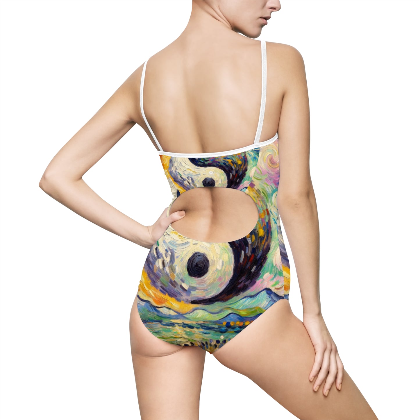 "Spectral Duality: An Impressionist Balance" - Openback Swimsuit