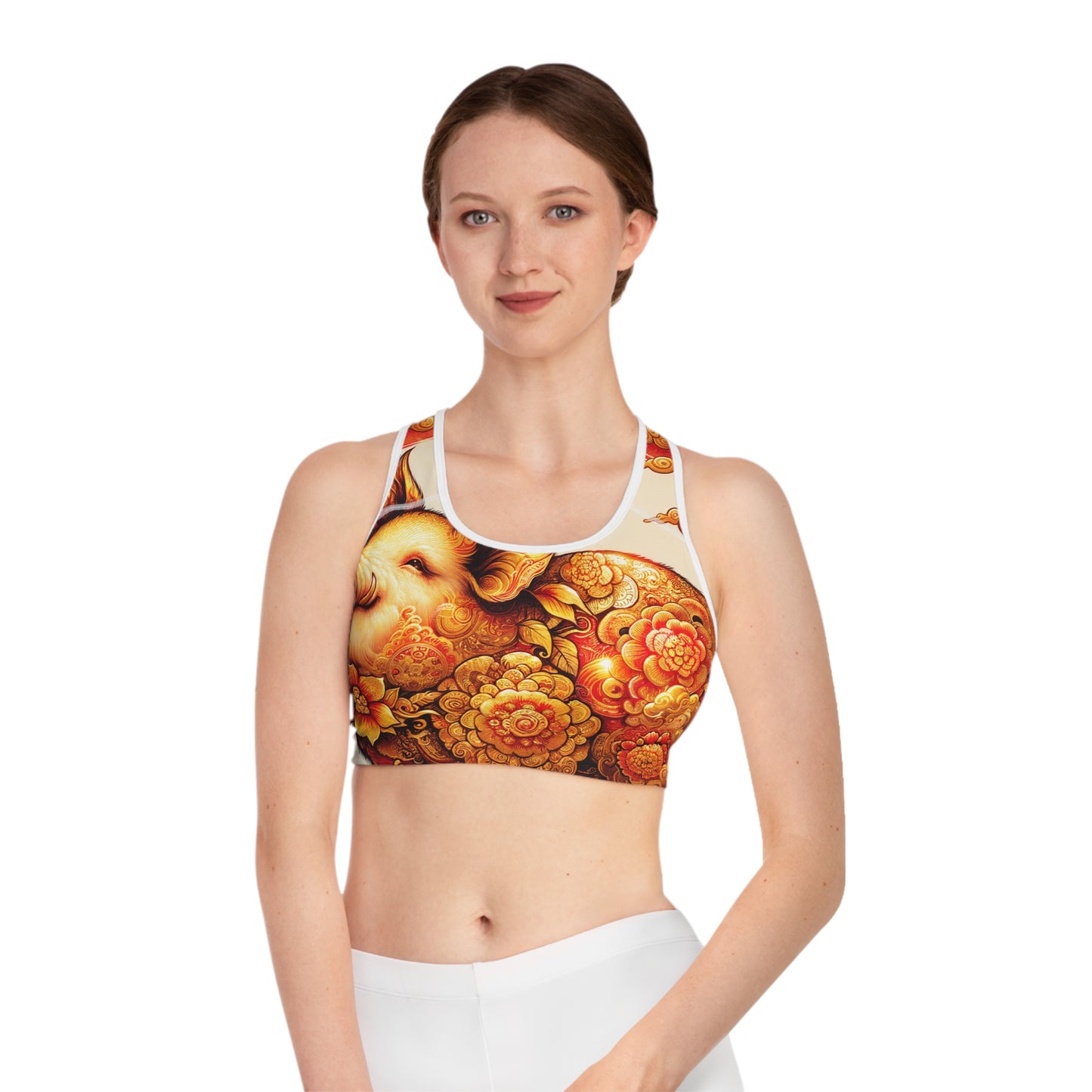 "Golden Prosperity: The Divine Boar Celebration" - High Performance Sports Bra