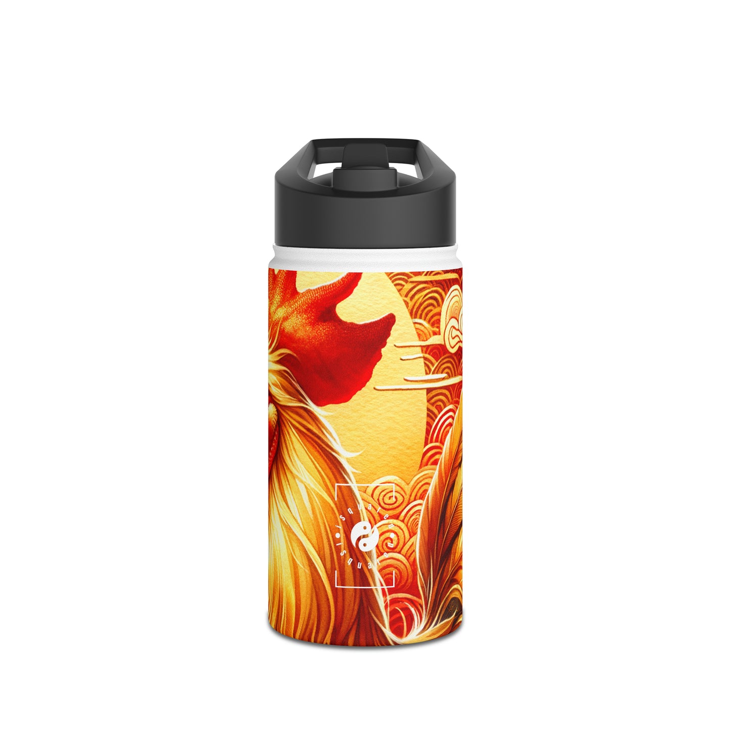 "Crimson Dawn: The Golden Rooster's Rebirth" - Water Bottle