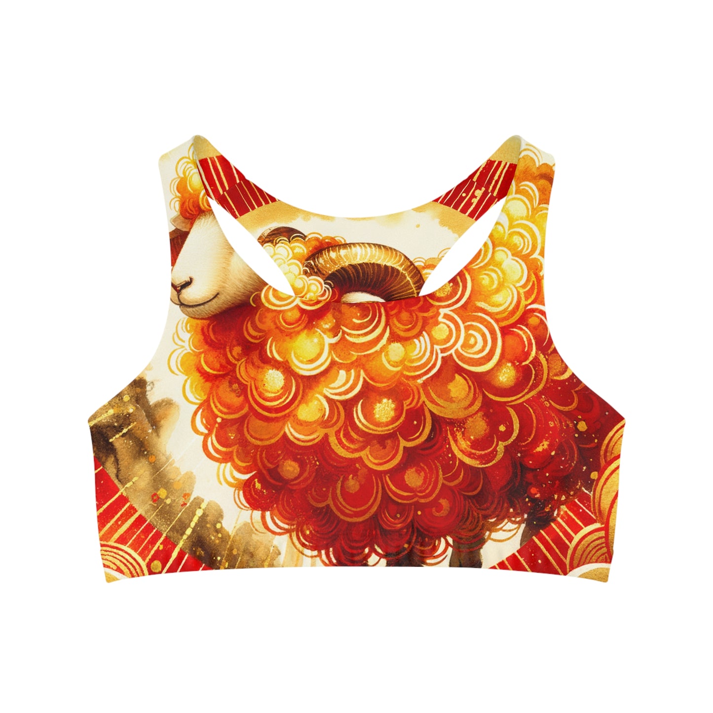 "Auspicious Gold of Divine Ewe: A Lunar New Year Revelry" - Seamless Sports Bra