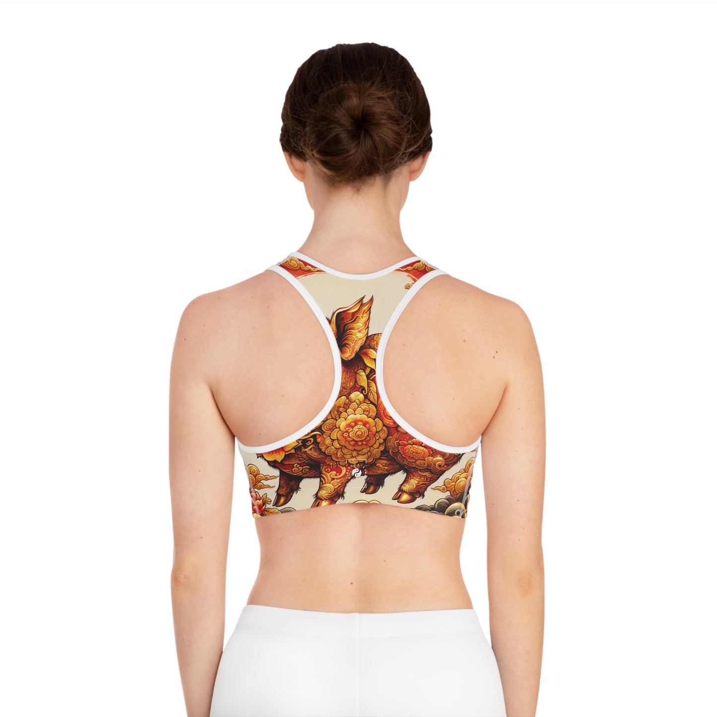 "Golden Prosperity: The Divine Boar Celebration" - High Performance Sports Bra