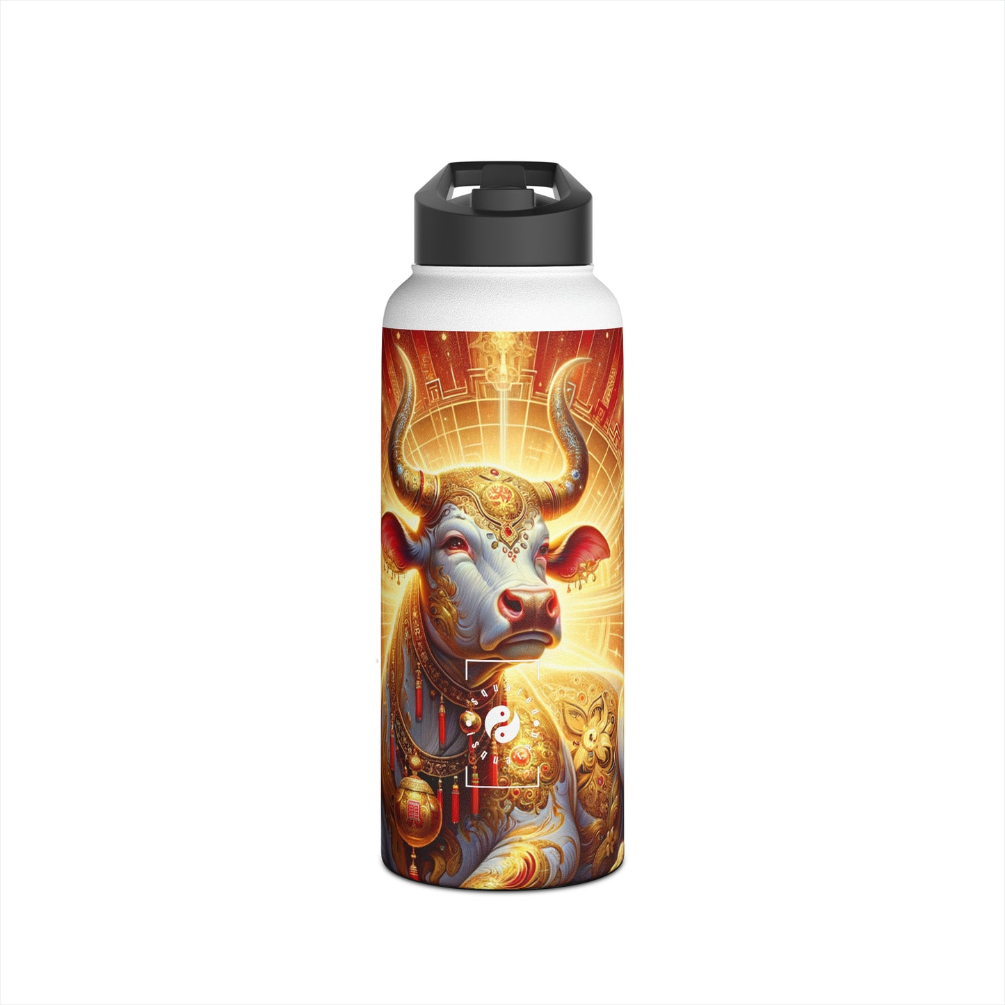 "Golden Euphoria: A Dance of the Divine Bovine" - Water Bottle