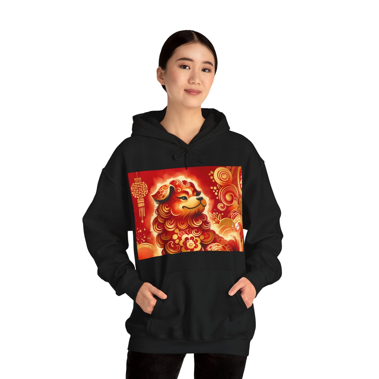 "Golden Canine Emissary on Crimson Tide: A Chinese New Year Odyssey" - Hoodie