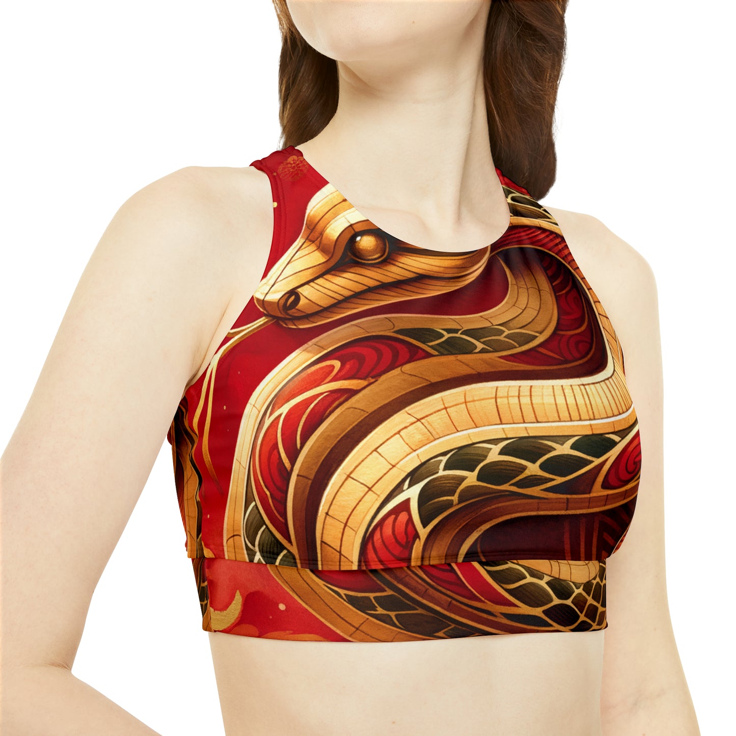 "Crimson Serenity : Le serpent d'or" - Ensemble de bikini de yoga chaud