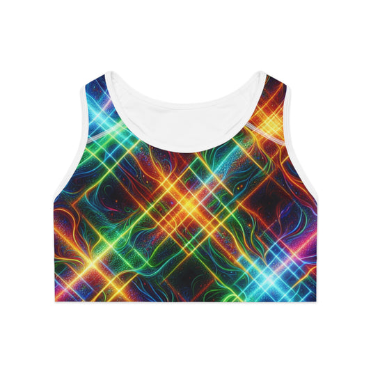 "Neon Plaid Luminosity Matrix" - High Performance Sports Bra