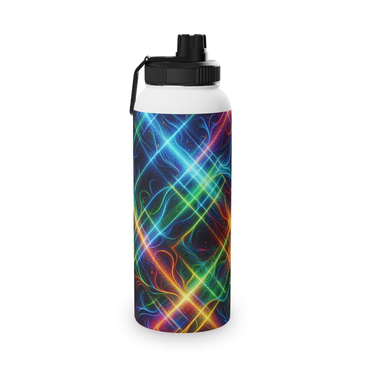 "Neon Plaid Luminosity Matrix" - Sports Water Bottle