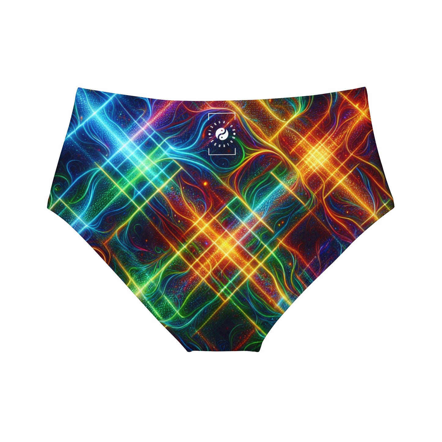 "Neon Plaid Luminosity Matrix" - High Waisted Bikini Bottom