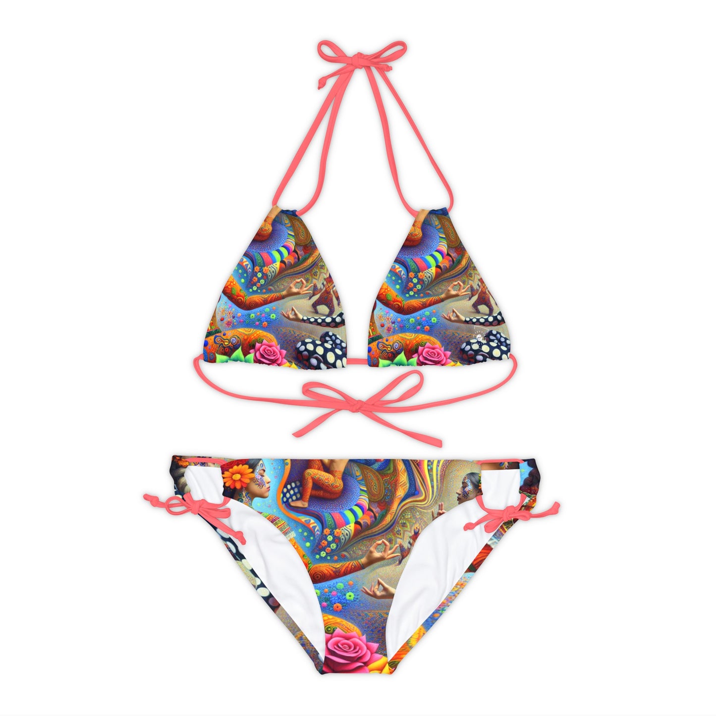 "Kahlo-Kusama Blossom Asanas: A Surreal Yoga Symphony" - Lace-up Bikini Set