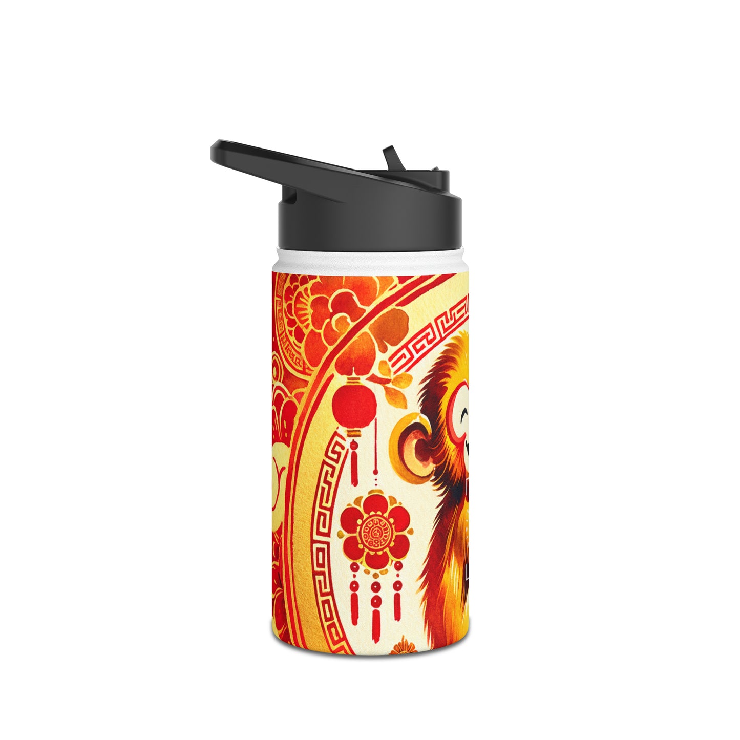 "Golden Simian Serenity in Scarlet Radiance" - Water Bottle