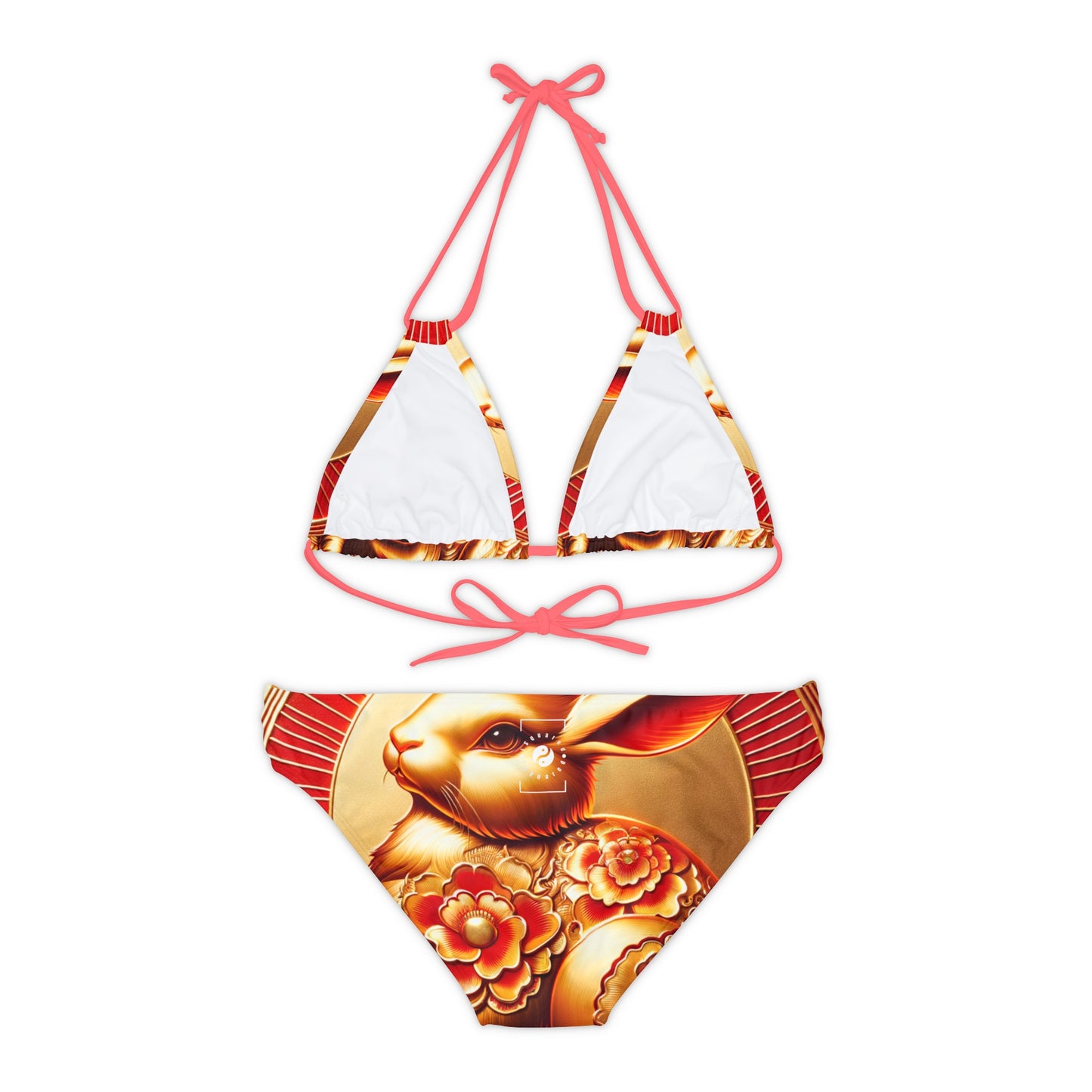 "Golden Blessings: Lunar Rabbit's Resplendence" - Lace-up Bikini Set