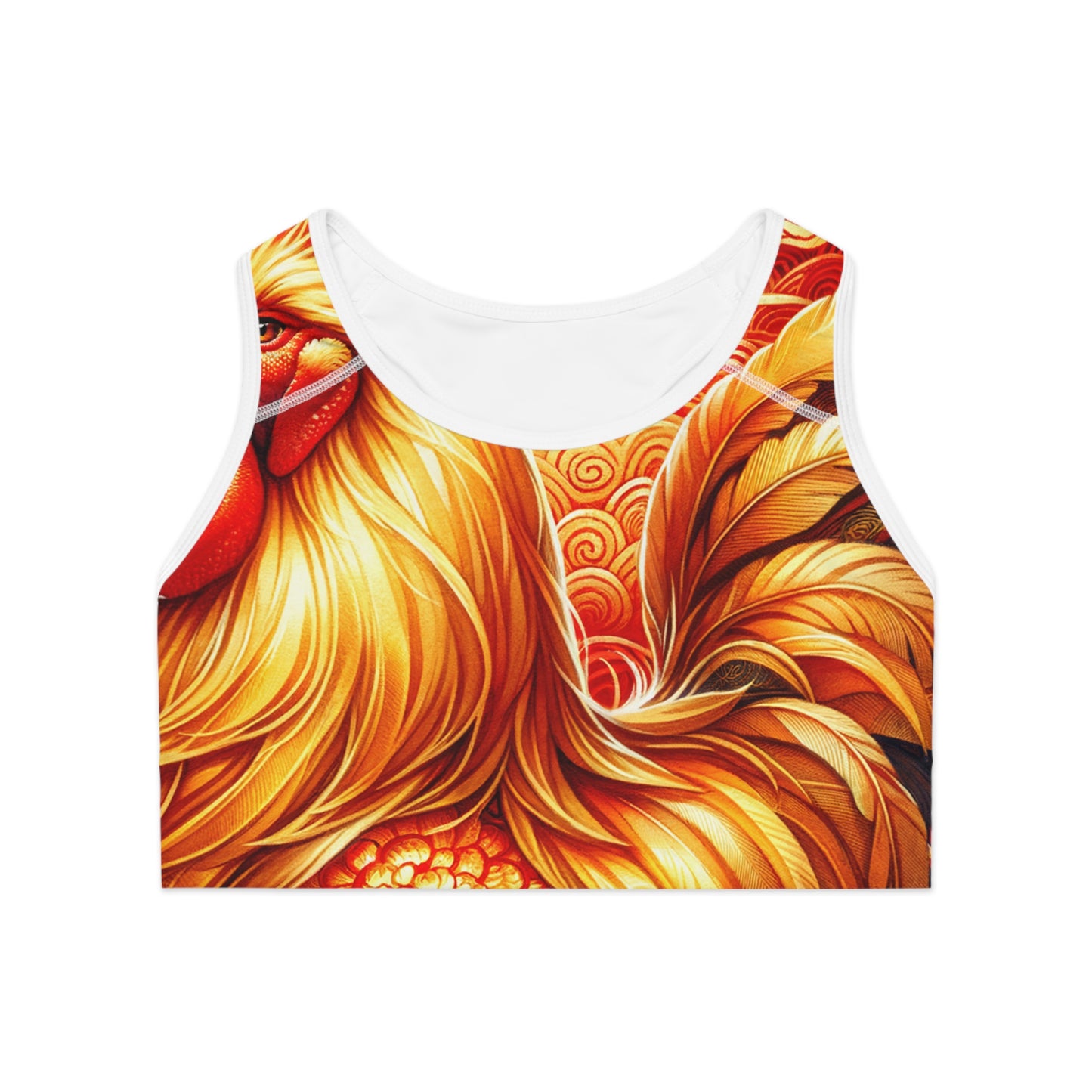 "Crimson Dawn: The Golden Rooster's Rebirth" - High Performance Sports Bra