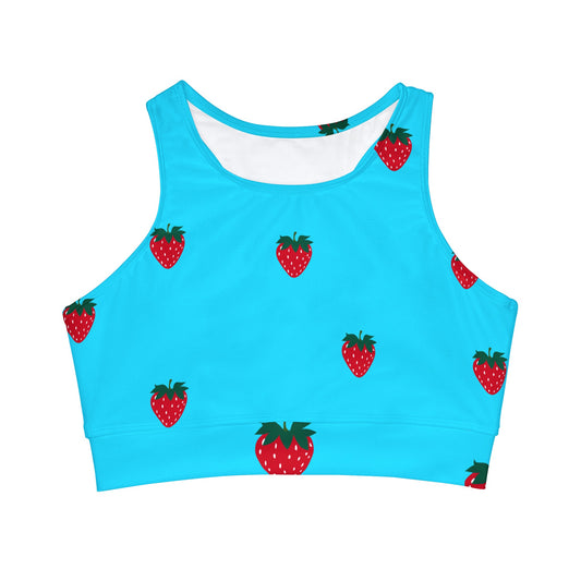 #22DEFF Light Blue + Strawberry - High Neck Crop Top