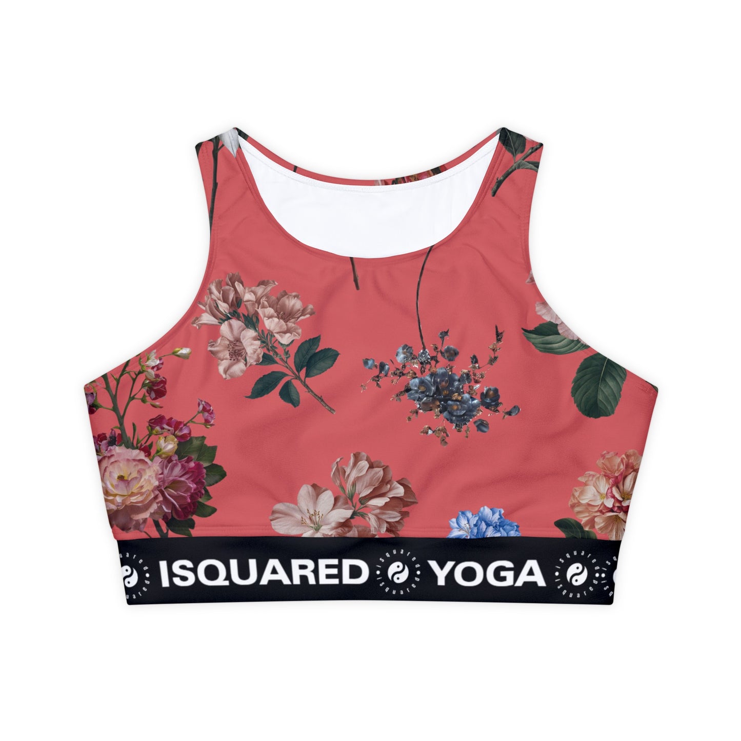 Botanicals on Coral - Lined & Padded Sports Bra