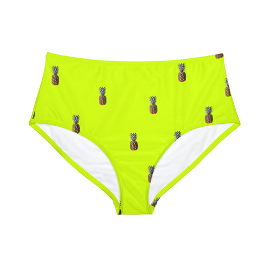 #D7FF11 Sharp Yellow + Pineapple - High Waisted Bikini Bottom