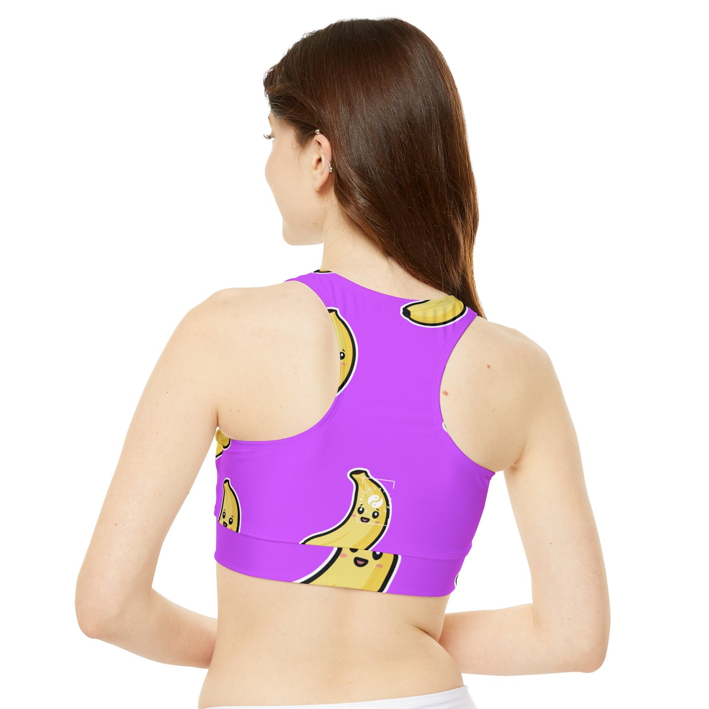 #D65BFF Purple + Banana - High Neck Crop Top