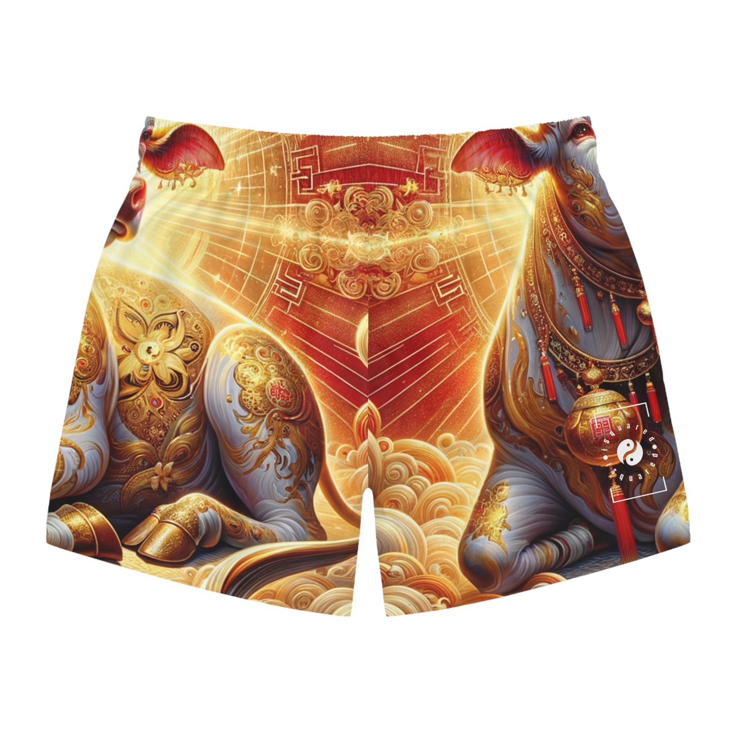 "Golden Euphoria: A Dance of the Divine Bovine" - Swim Trunks for Men