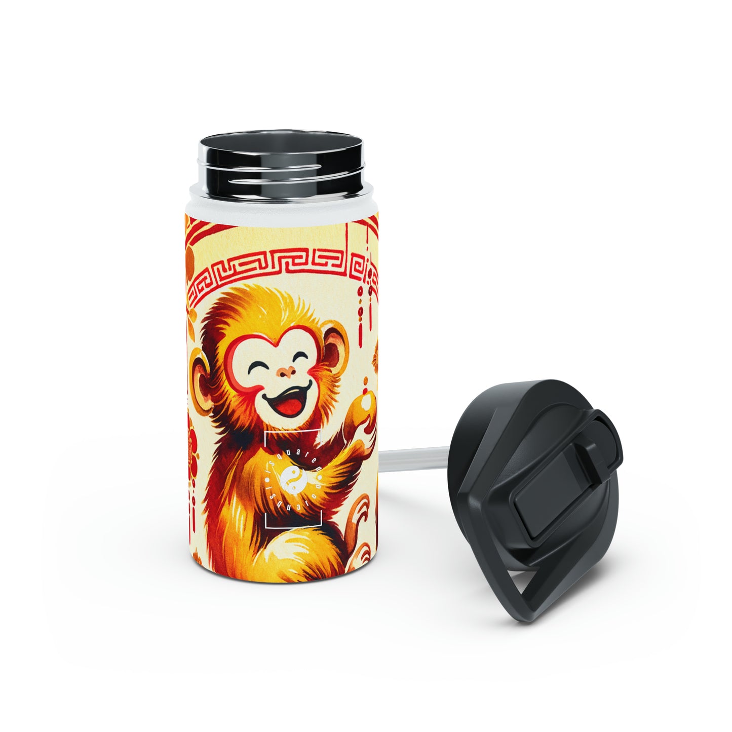 "Golden Simian Serenity in Scarlet Radiance" - Water Bottle