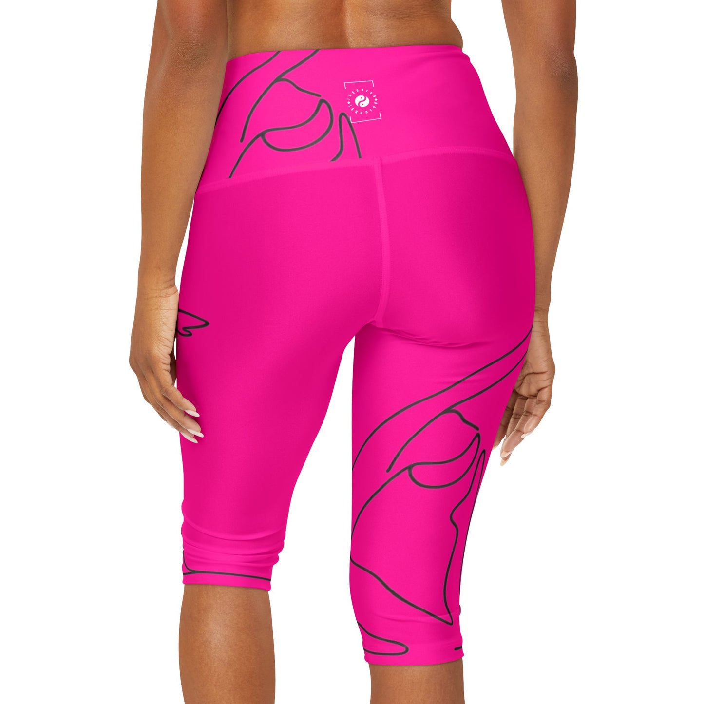 Line Art Pigeon Pose - High Waisted Capri Leggings