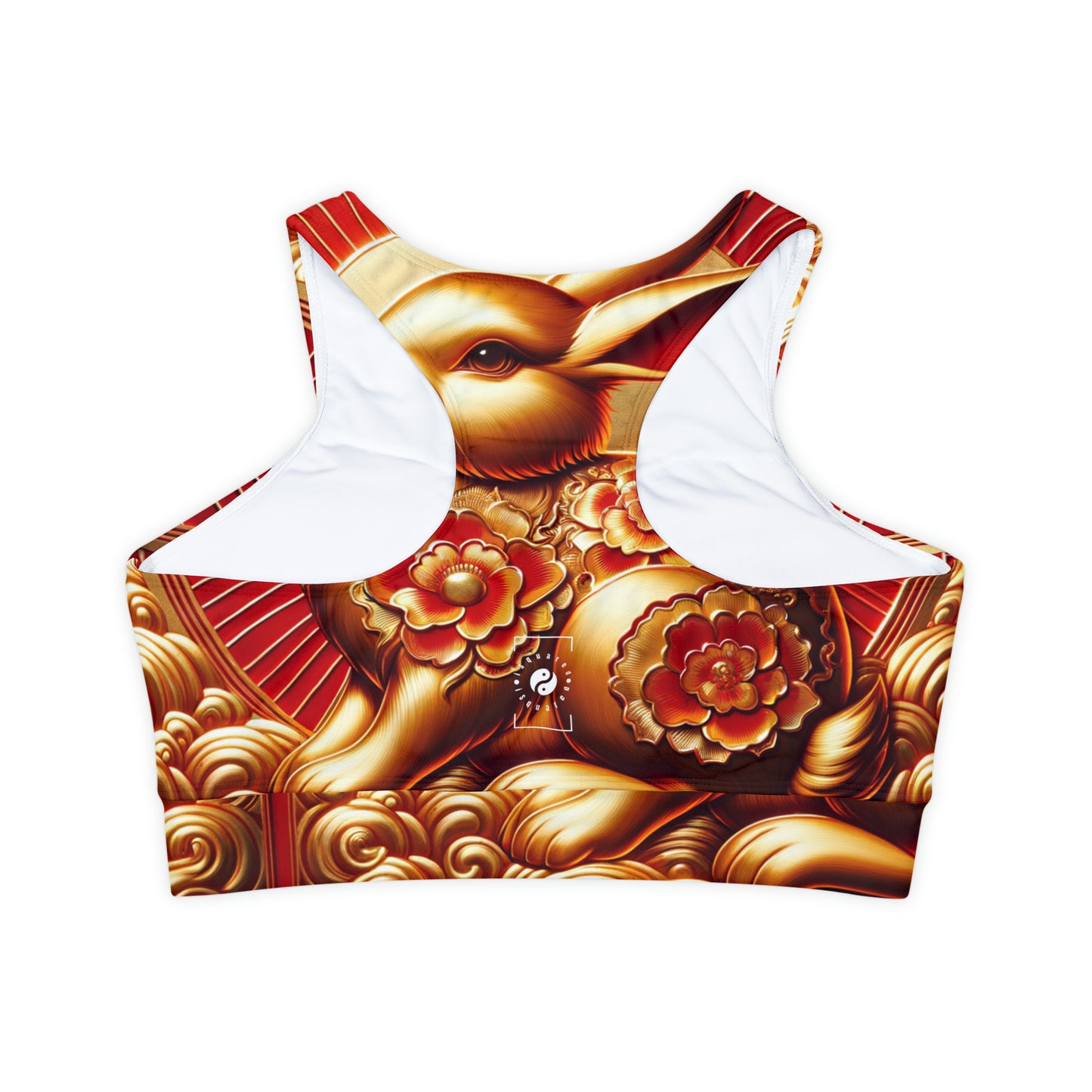 "Golden Blessings: Lunar Rabbit's Resplendence" - Lined & Padded Sports Bra