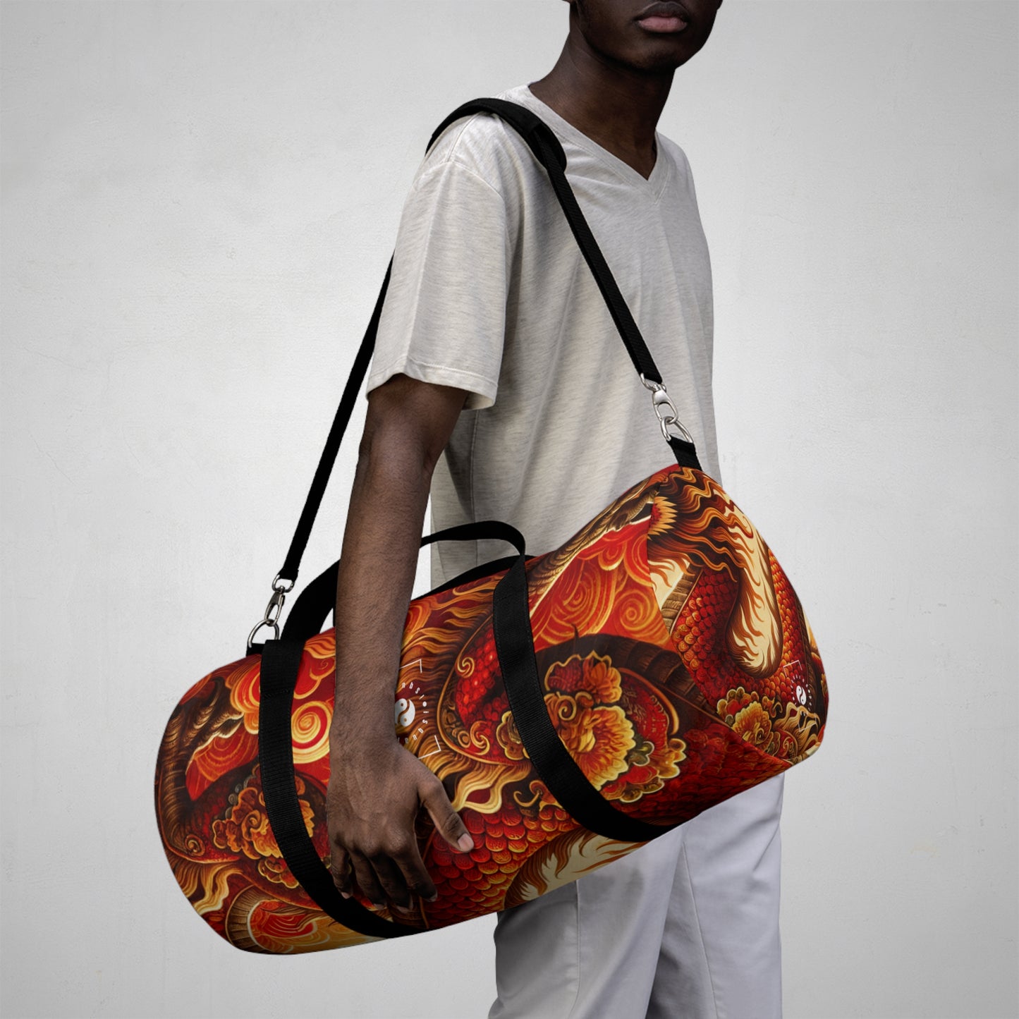 "Golden Dragon Dance in the Crimson Twilight" - Duffle Bag